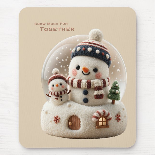 Mousepad Boneco de Neve em Globo de Neve em Feltro de Agulh (Frente)