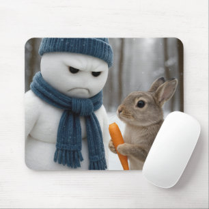 Mousepad Boneco de Neve Mal-Humorado Com um Coelho