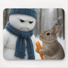 Mousepad Boneco de Neve Mal-Humorado Com um Coelho