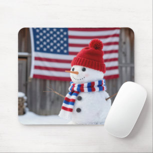Mousepad Boneco de Neve Patriótico Com uma Bandeira America