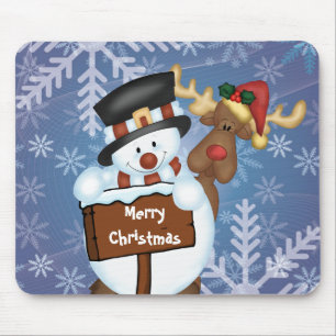 Mousepad Boneco de neve & rena customizáveis
