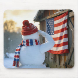 Mousepad Boneco de Neve Saudando uma Bandeira Americana