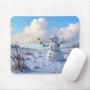 Mousepad Boneco de Neve Segurando uma Margarida Branca