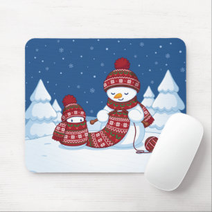 Mousepad Boneco de Neve Tricotando Cachecol de Natal