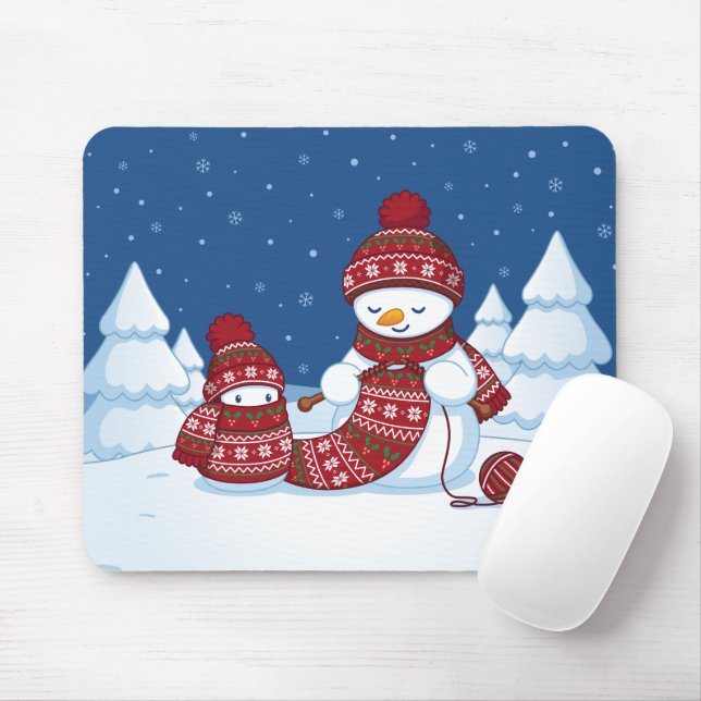 Mousepad Boneco de Neve Tricotando Cachecol de Natal (Com mouse)