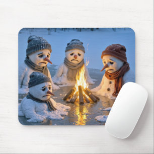 Mousepad Bonecos de Neve Derretendo em Torno de uma Fogueir