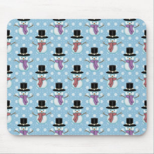 Mousepad Bonecos de Neve Fofos em Padrão Azul Claro