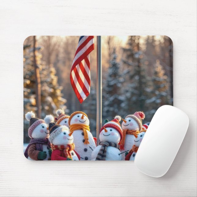 Mousepad Bonecos de Neve Olhando para a Bandeira dos EUA (Com mouse)
