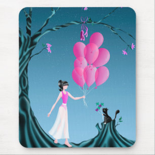 Mousepad Bonita Ballerina e Balões Rosa Gato