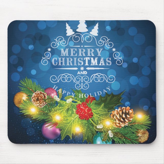Mousepad Bonita Design de Natal com galhos de neve (Frente)