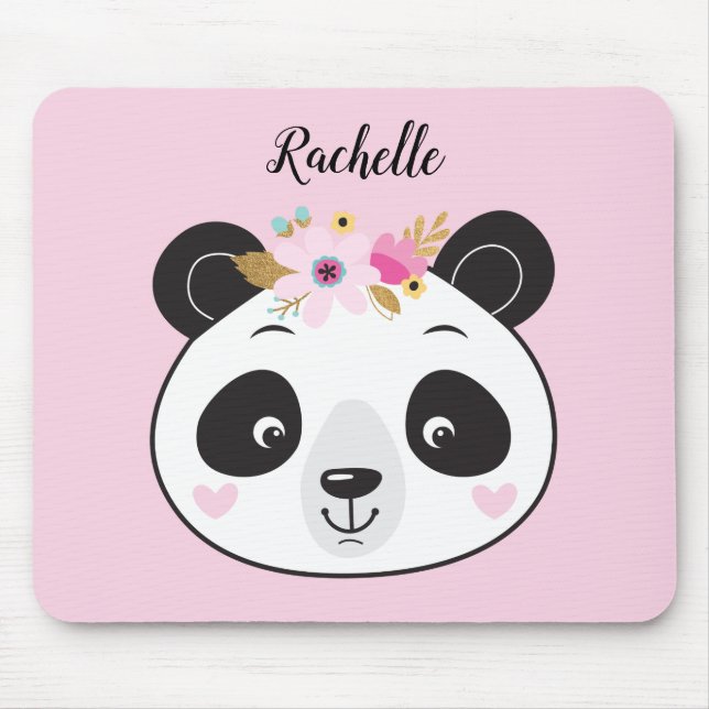 Mousepad Bonita Face Panda Rosa, Menina Personalizada (Frente)