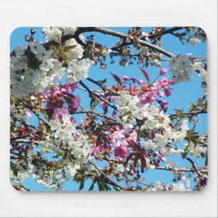 Mousepad Bonita flor de primavera rosa, cereja branca