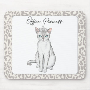 Mousepad Bonita Gata Branca com Princesa Coroa