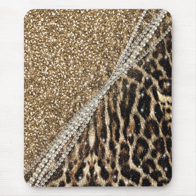 Mousepad Bonita Menina Chic Leopard Animal Faux Impressão (Frente)