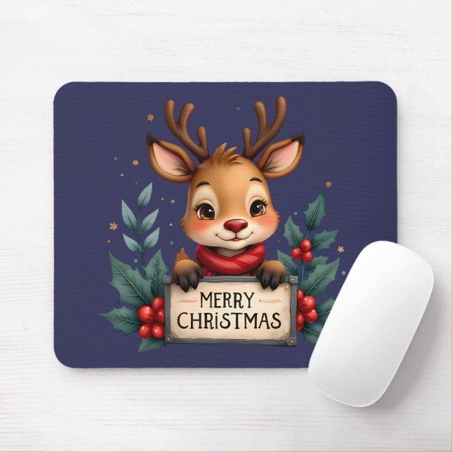 Mousepad Bonita Reindeja de Natal com Holly e Sinal (Com mouse)