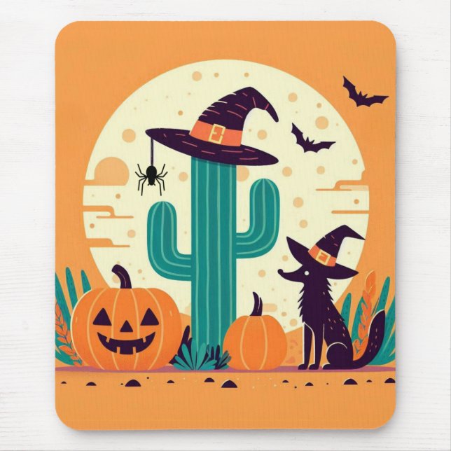 Mousepad Bonita, sudoeste do deserto do Halloween/cacto (Frente)