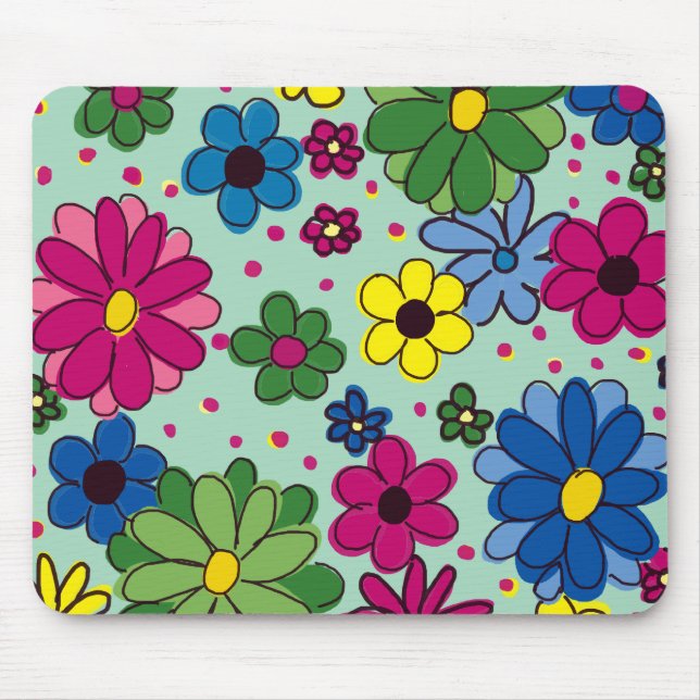 Mousepad Bonita, Verde Menina com Floral Colorida (Frente)