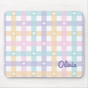 Mousepad Bonita Xadrez Gingham Girly com Corações