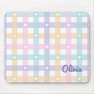 Mousepad Bonita Xadrez Gingham Girly com Corações