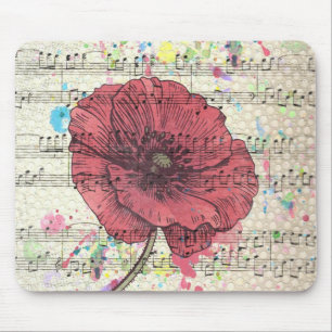 Mousepad Bonitas notas antigas de flor de papoila