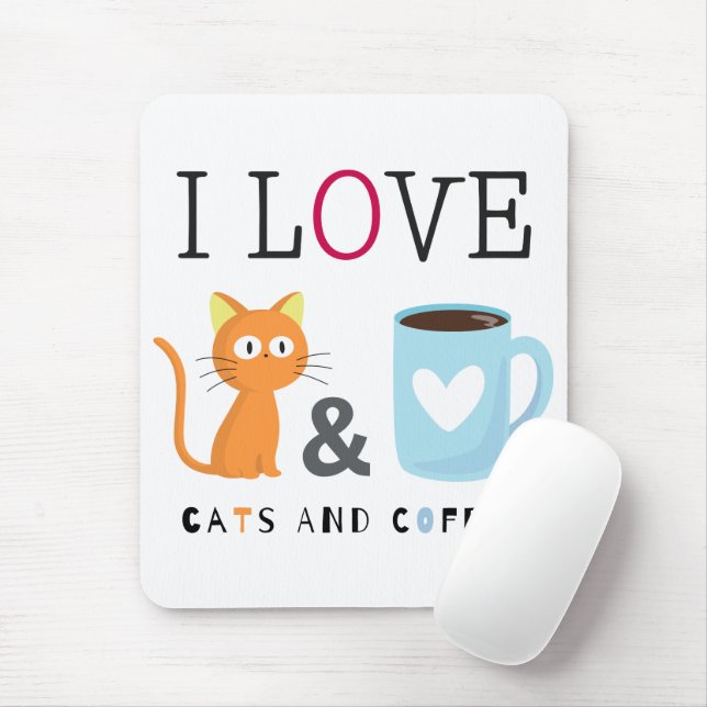Mousepad Bonito Adoro Gatos e Café Branco (Com mouse)