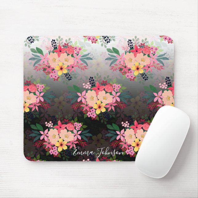 Mousepad Bonito Aquarela Floral Black White Ombro Design (Com mouse)
