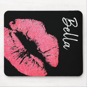 Mousepad Bonito branco branco preto, impressão rosa