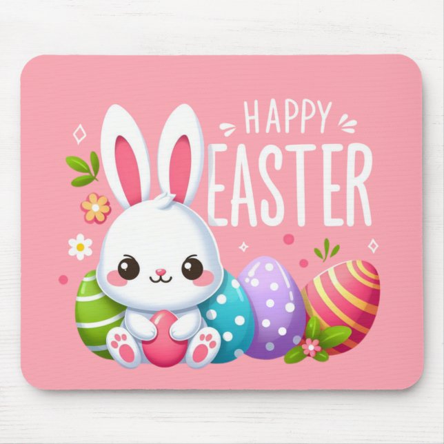 Mousepad Bonito, coelho cor-de-felz pascoa rosa (Frente)