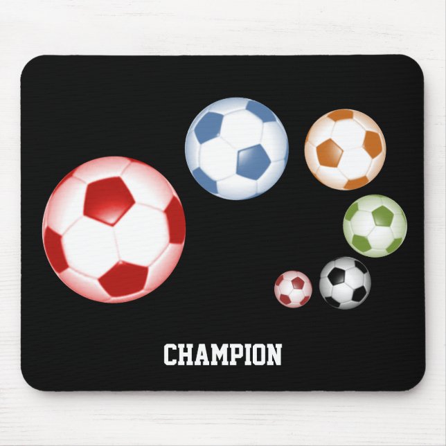Mousepad Bonito conjunto de bolas de futebol em preto (Frente)