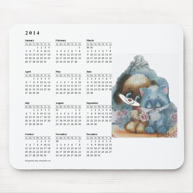 Mousepad bonito do calendário do gato & do cão (Frente)