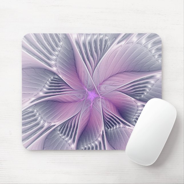 Mousepad Bonito Flor Rosa Moderna Abstrato de Arte Fractal (Com mouse)