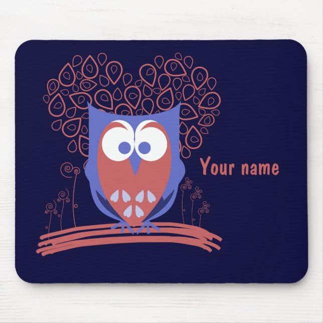 Mousepad bonito lunático vermelho e azul da coruja (Frente)