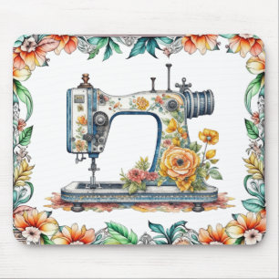 Mousepad Bonito Máquina Floral de Vintagem e Flores