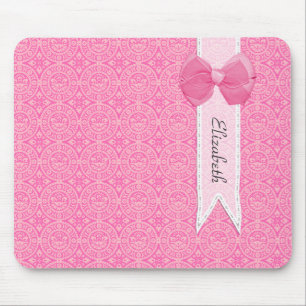 Mousepad Bonito Medalhão Rosa Damask Arco Bonito Com Nome