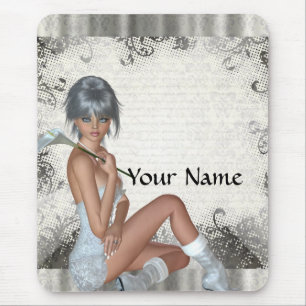 Mousepad Bonito menina e damasco prateado