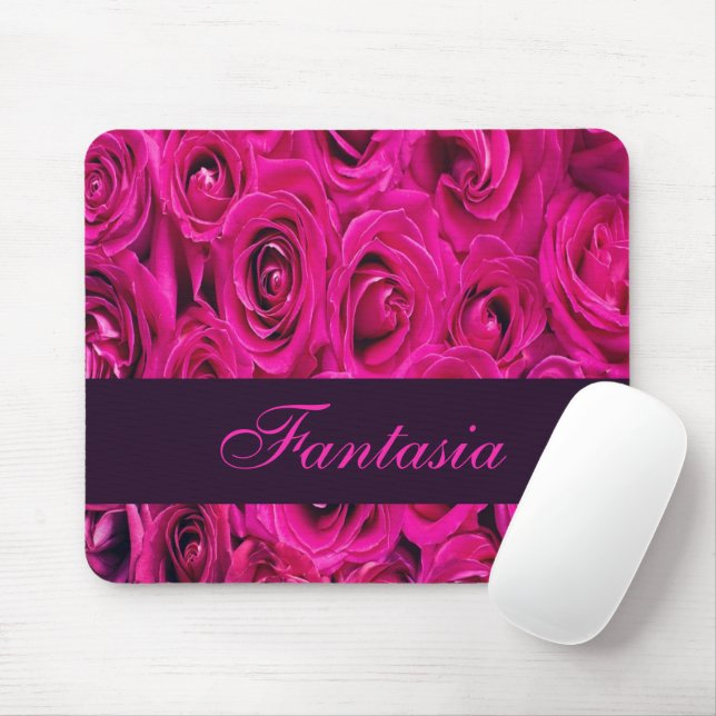 Mousepad Bonito monograma de rosas rosa (Com mouse)