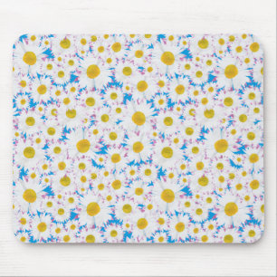 Mousepad Bonito Mousepad: Ditzy White Daisies em Azul