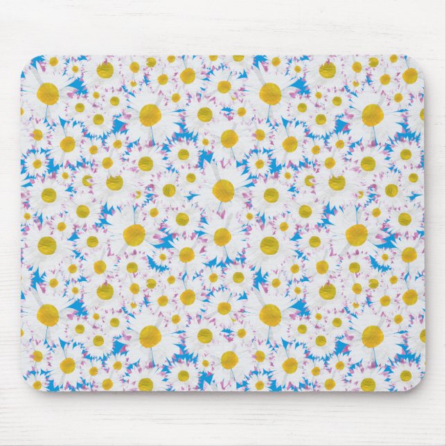 Mousepad Bonito Mousepad: Ditzy White Daisies em Azul (Frente)