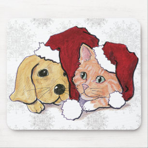 Mousepad Bonito Natal Labrador Puppy e Orange Tabby