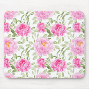 Mousepad Bonito Pêonias Rosa e Padrão Floral Verde