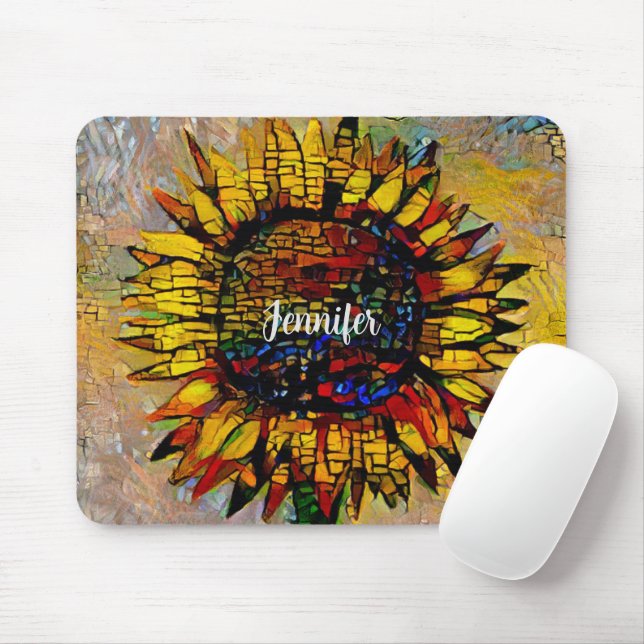 Mousepad Bonito pintura de girassol Abstrato (Com mouse)
