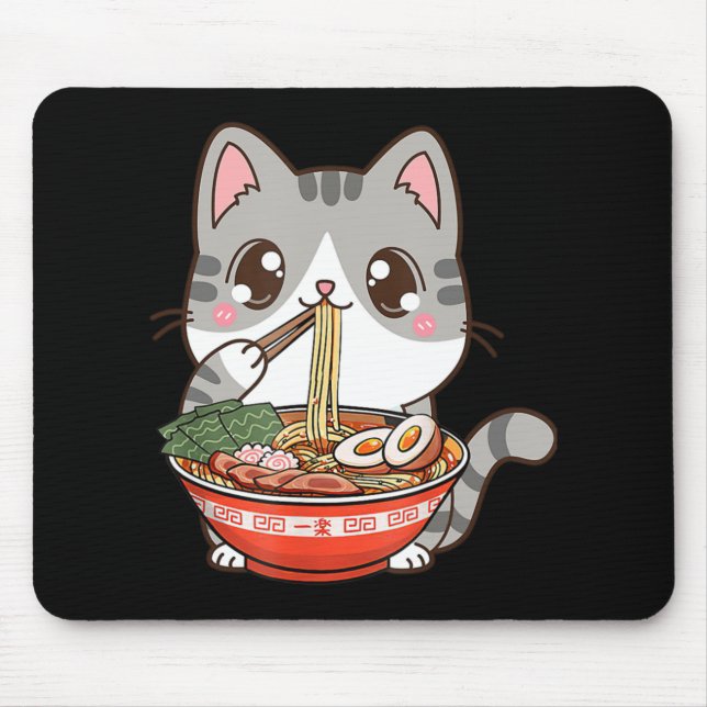 Mousepad Bonito Ramen Cat Kawaii Anime Comida Japonês Menin (Frente)