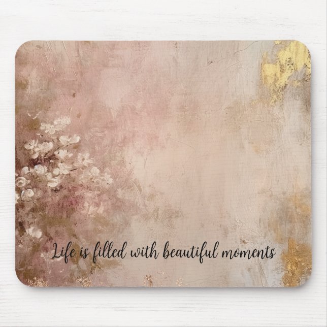 Mousepad Bonito Rosa Dourado Pintura Antiquada Floral (Frente)