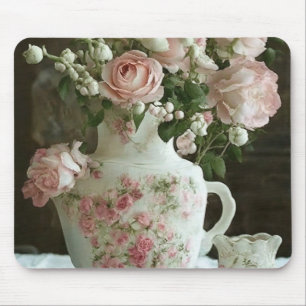 Mousepad Bonito rosas rosa na antiga bule chinesa venenosa