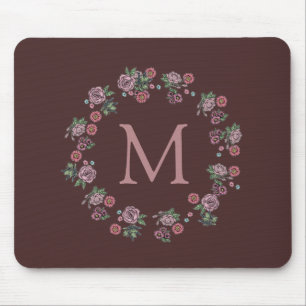 Mousepad Bonito Rosas Rosa Vermelhos Monograma da Borgonha