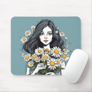 Mousepad Bonito senhora com Buquê de margarida