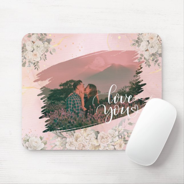 Mousepad Bonito Te Amo Foto Personalizada Para Floral Rosa- (Com mouse)