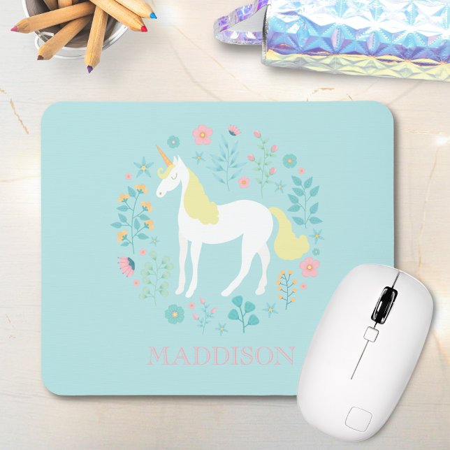 Mousepad Bonito Unicórnio e Flores Personalizadas (Criador carregado)