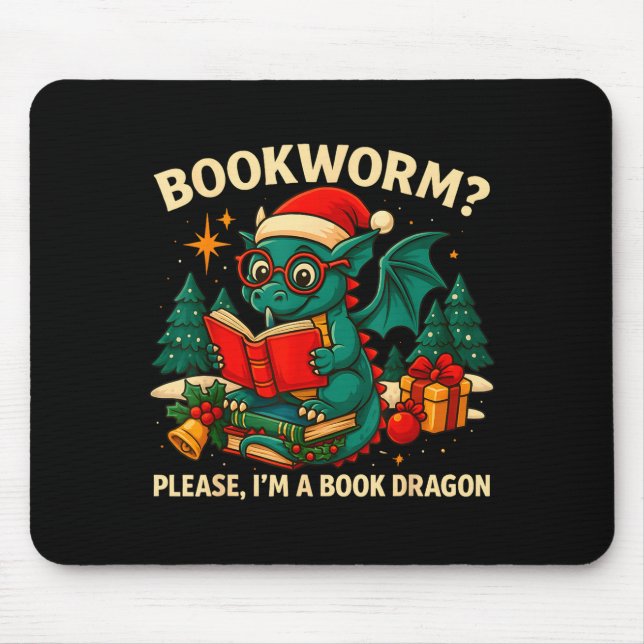 Mousepad Book Dragon Christmas Reading Gift For Fantasy Lov (Frente)