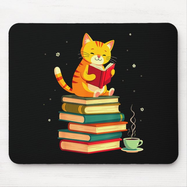 Mousepad Book Reading Cat Fall Christmas For Men Women Kids (Frente)